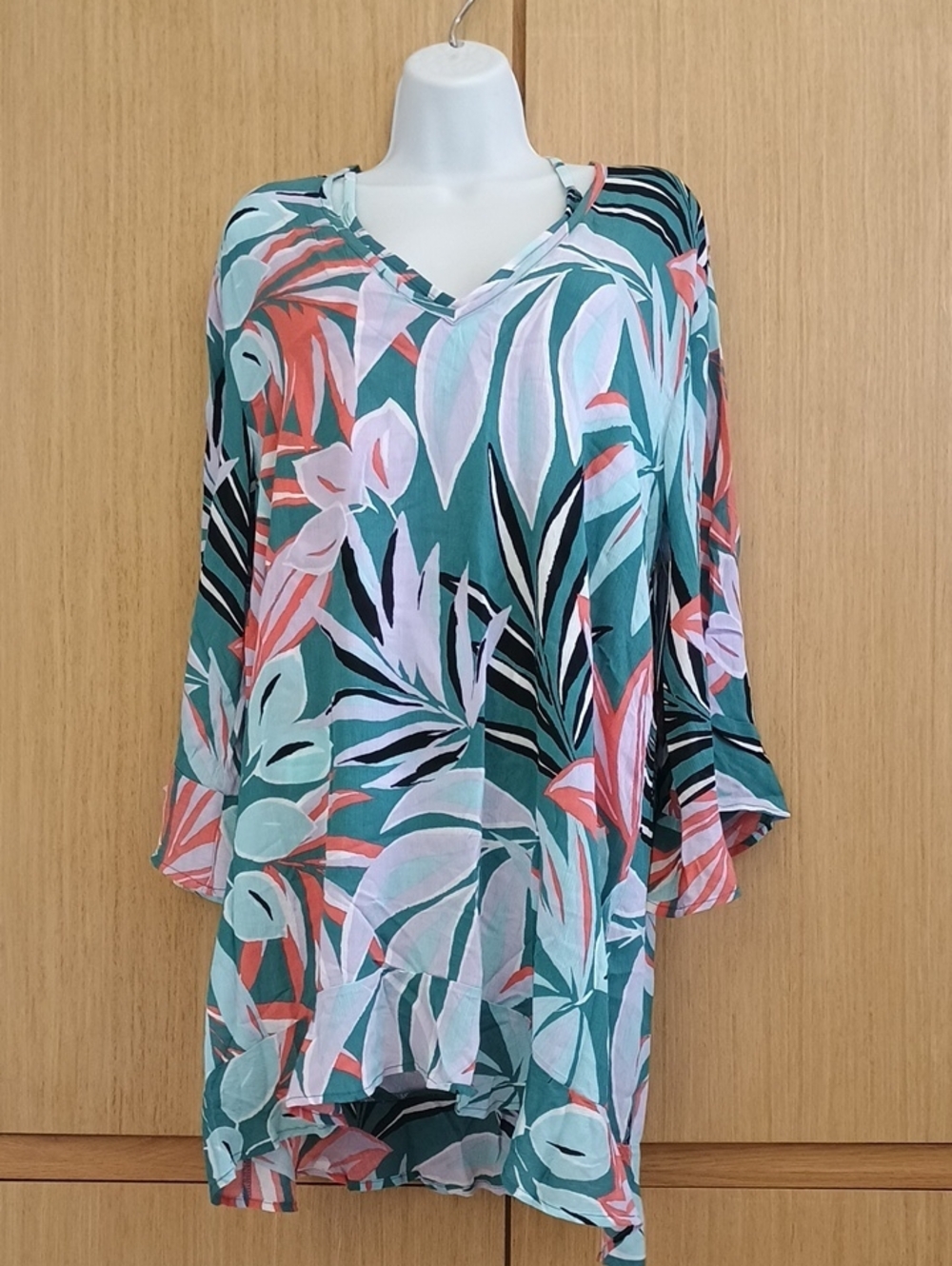 Anne Cole SZ  M/L And SZ L Green/Orange Pattern 2 Tops ONLY Swimwear